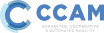 Illustration of the CCAM logo with the text Connected, Cooperative & Automated Mobility