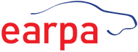 Illustration of the earpa logo with the silhouette of a car in the background